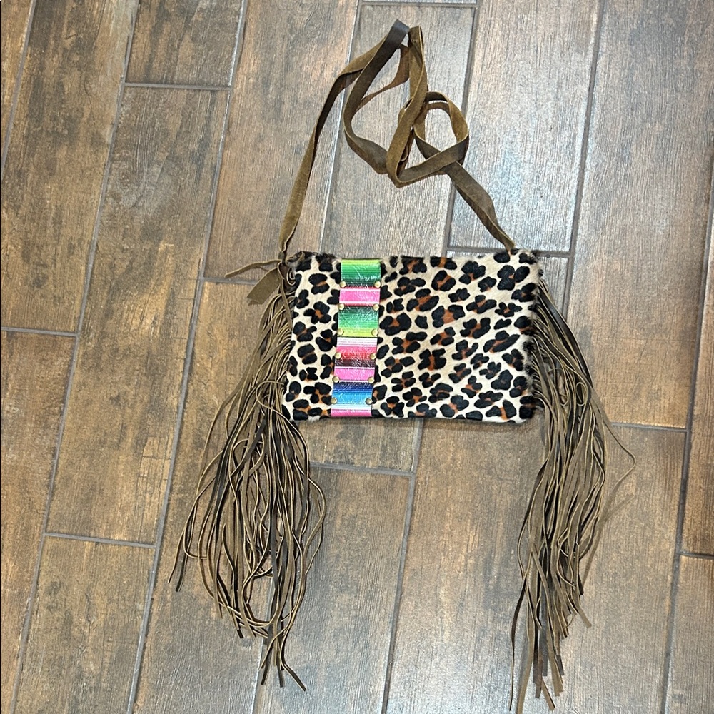Keep it Gypsy Leopard hair on hide Fringe Crossbody Bag